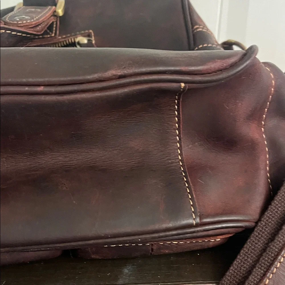 Classic Dark Brown Leather Briefcase with Multiple Compartments 19” wide 11”tall